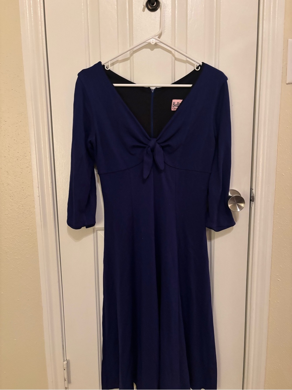 Bettie Page Navy Tie-Front Midi Dress